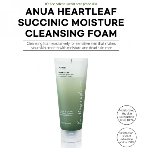 Anua - Heartleaf Succinic Moisture Cleansing Foam, 150ml