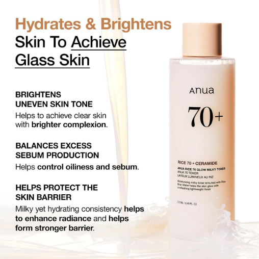 Anua Rice 70 Glow Milky Toner for Hydration and Brightening