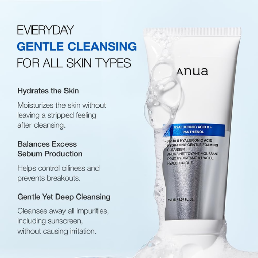 Anua Hyaluronic Acid Foaming Cleanser for Hydrated Skin