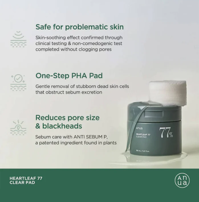 Anua Heartleaf 77% Clear Pad for soothing and pore-tightening