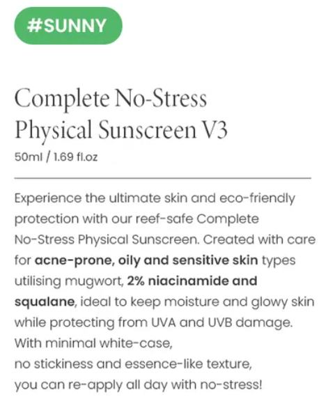 Complete No-Stress Physical Sunscreen V.3